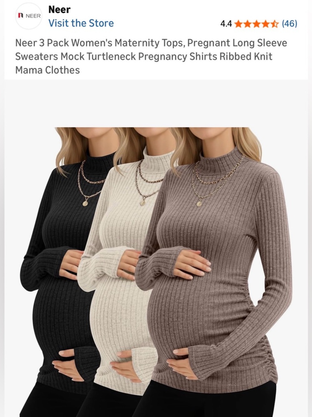 Ribbed Maternity Turtleneck Sweater - Black, Cream & Taupe